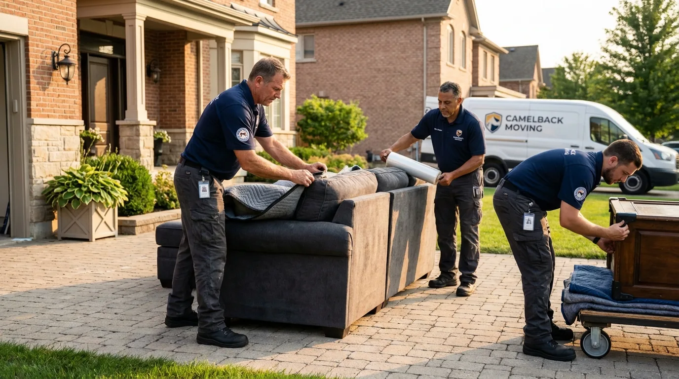 Large estate moving crew wrapping furniture in Batavia, NY