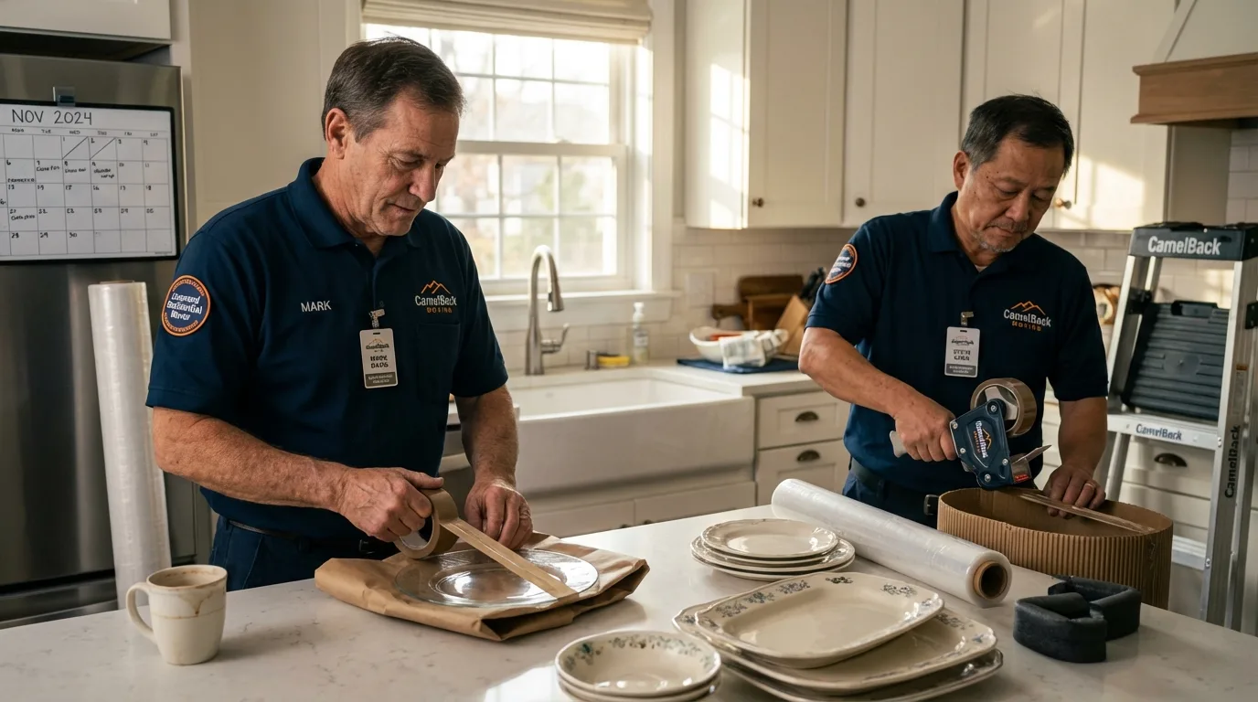 Professional crew packing kitchen dishware in Batavia, NY